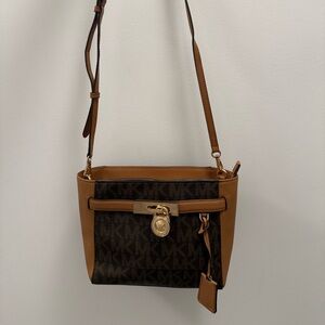 Michael Kors Dark Brown and Tan Crossbody Bag
